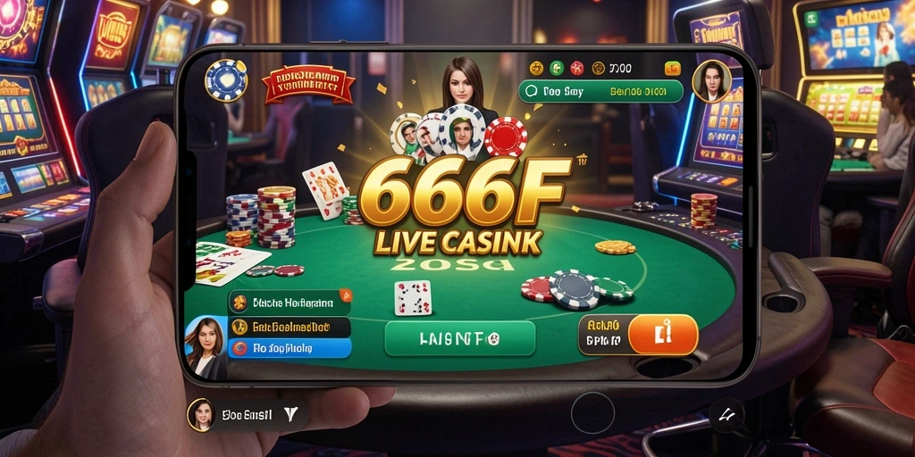 Tangkapan layar gameplay Live Casino di 666F menunjukkan dealer profesional dan meja permainan yang menarik.