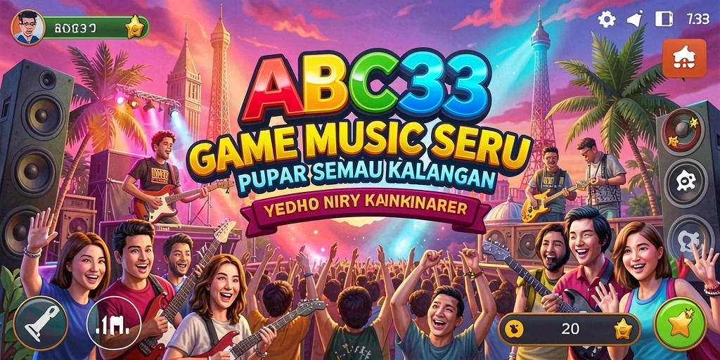 Tampilan menarik gameplay ABC33 dengan karakter dan lagu favorit.