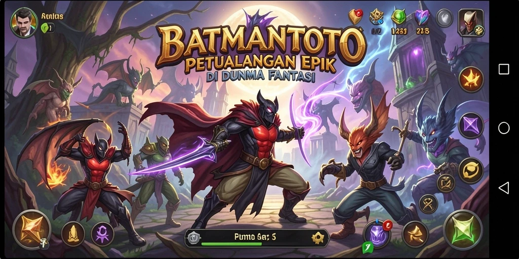 Tampilan gameplay menegangkan dari BATMANTOTO dalam dunia petualangan yang mendebarkan.