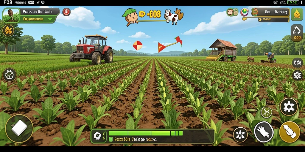 Tampilan gameplay F08 yang menampilkan aktivitas bertani yang seru.