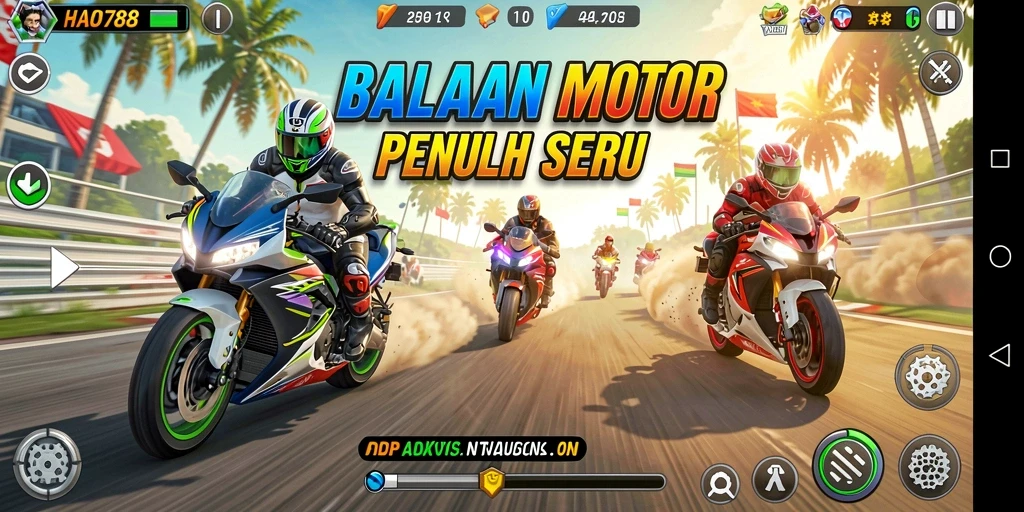 Gameplay mendebarkan dalam balapan motor yang menantang.