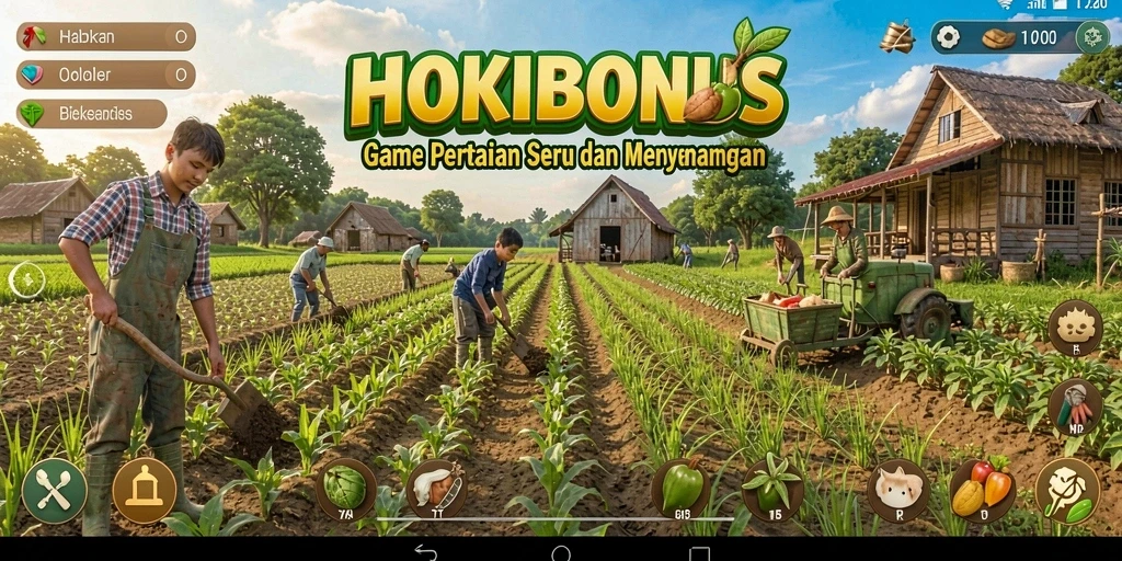 Tampilan gameplay HOKIBONUS yang menunjukkan kegiatan bertani yang seru.