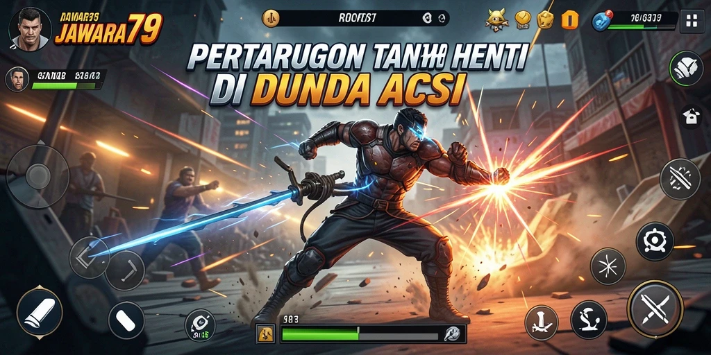Tampilan aksi seru dalam gameplay JAWARA79 yang intens.