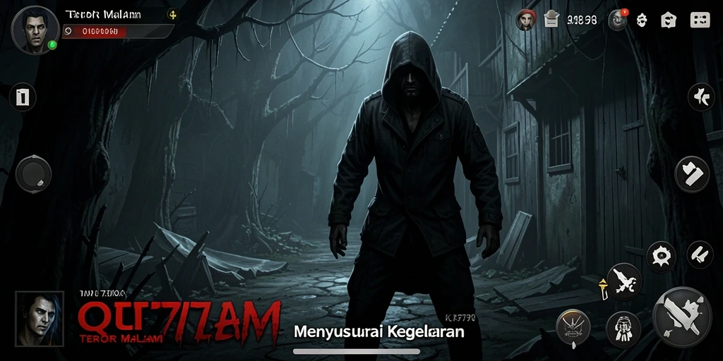 Screenshot gameplay QT777 yang menunjukkan suasana horor khas.