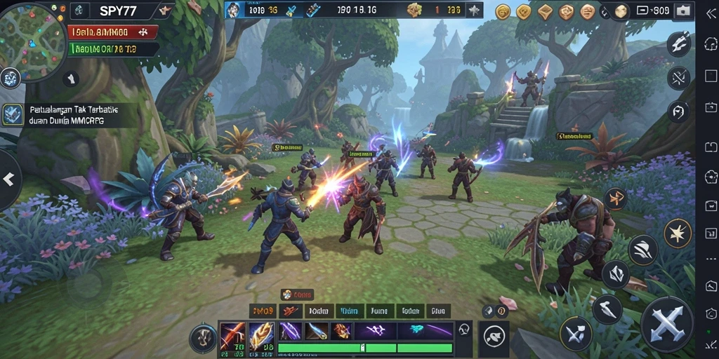 Tangkapan layar utama dari gameplay SPY77 menampilkan aksi pertempuran yang seru.